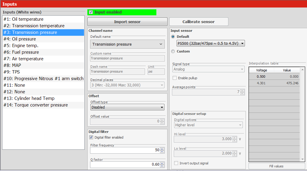 fueltech sensor calibration