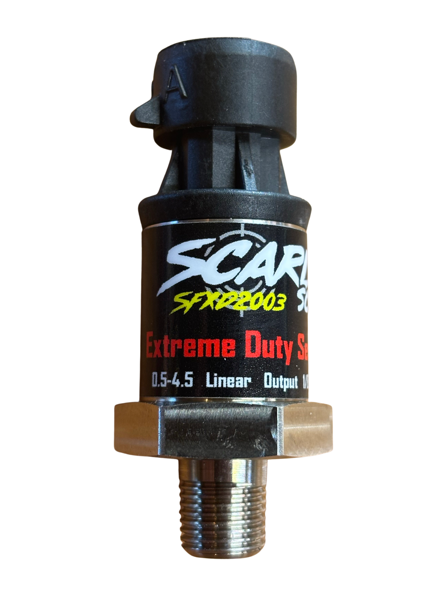Extreme Duty 200 PSI Pressure Sensor for harsh motorsport environments from Scarlett's Solutions.