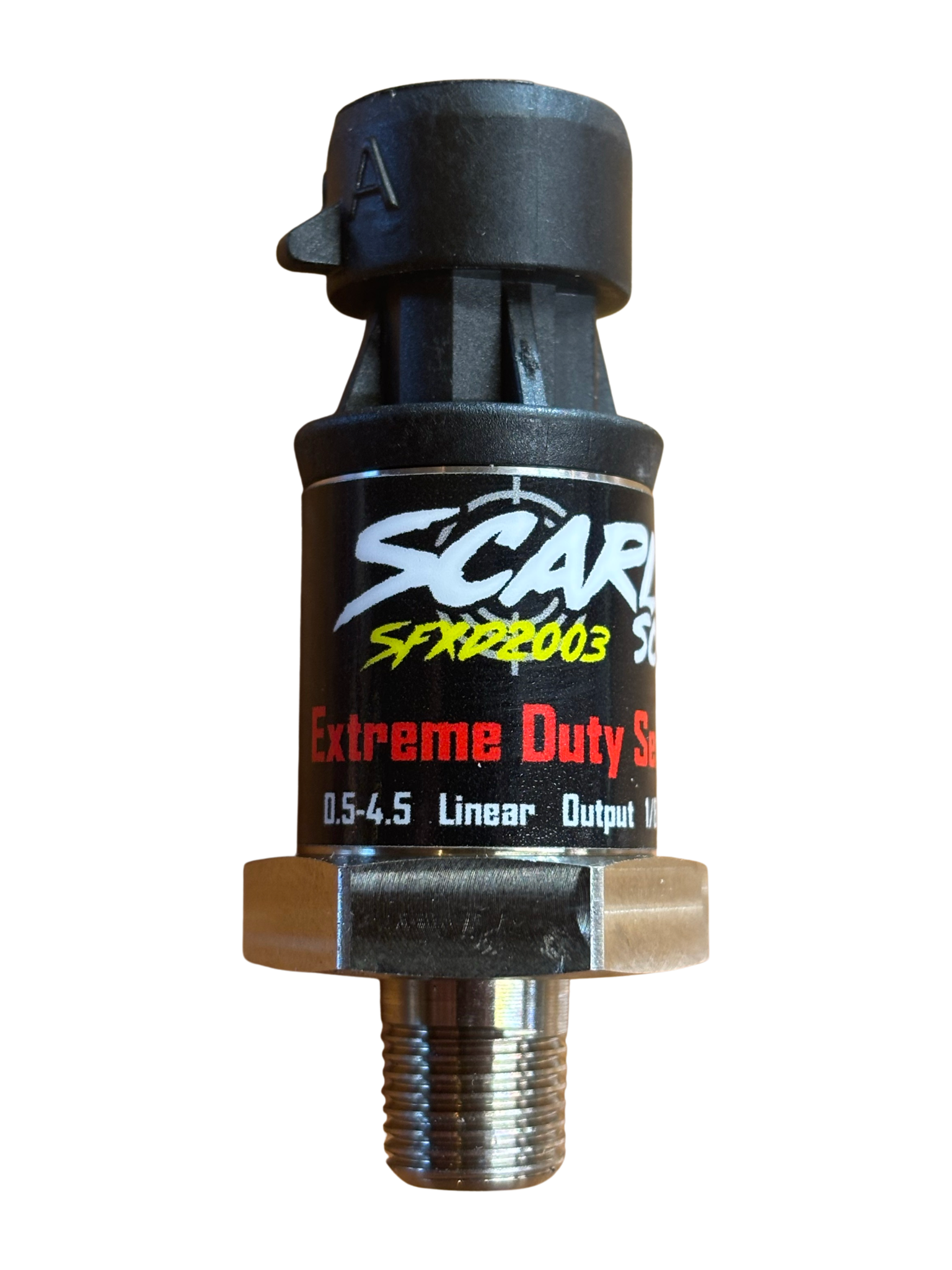 Extreme Duty 200 PSI Pressure Sensor for harsh motorsport environments from Scarlett's Solutions.