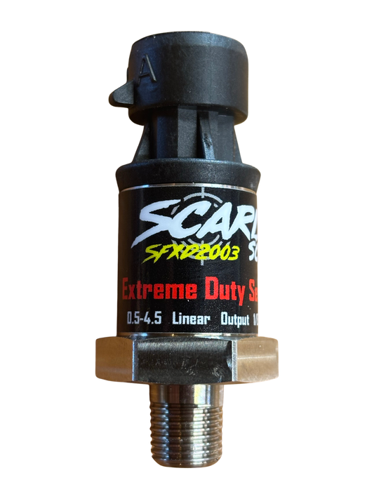 Extreme Duty 200 PSI Pressure Sensor for harsh motorsport environments from Scarlett's Solutions.