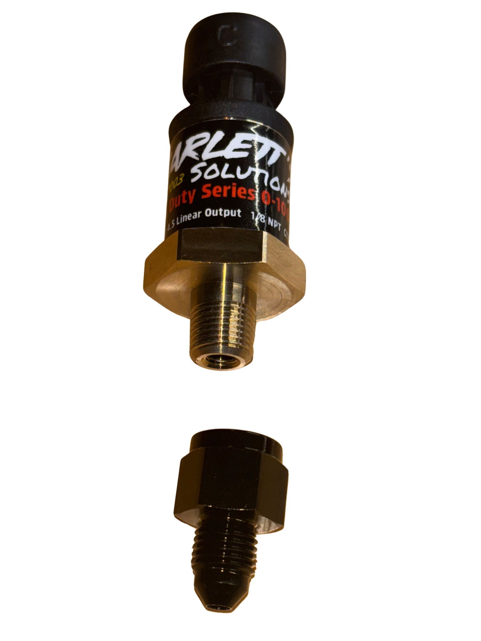 1/8 NPT Female to 3AN Male Adapter by Scarlett's Solutions with a black anodized finish.