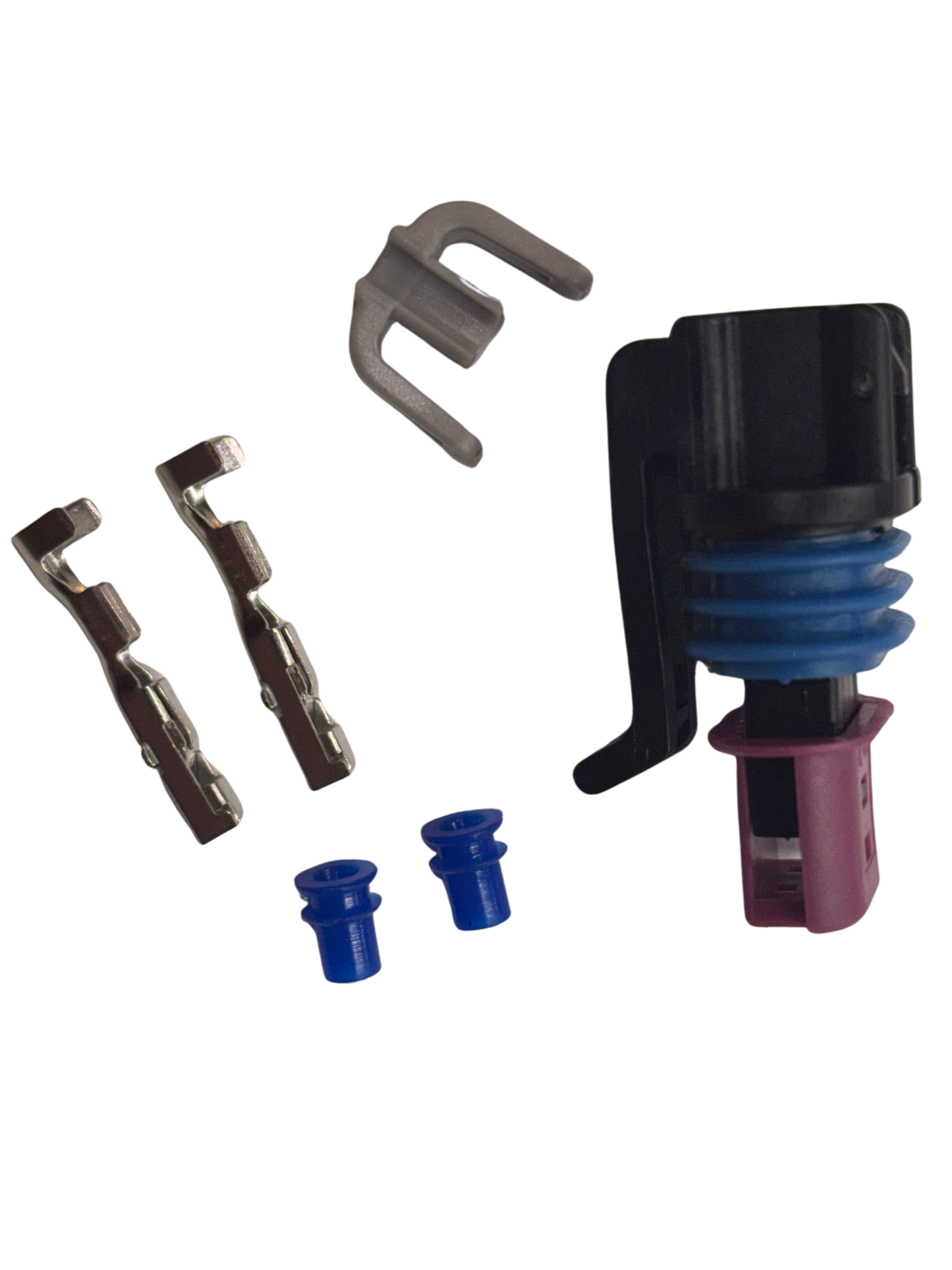GM coolant temperature connector with pins, seals, and housing for high-quality fluid temperature sensors.