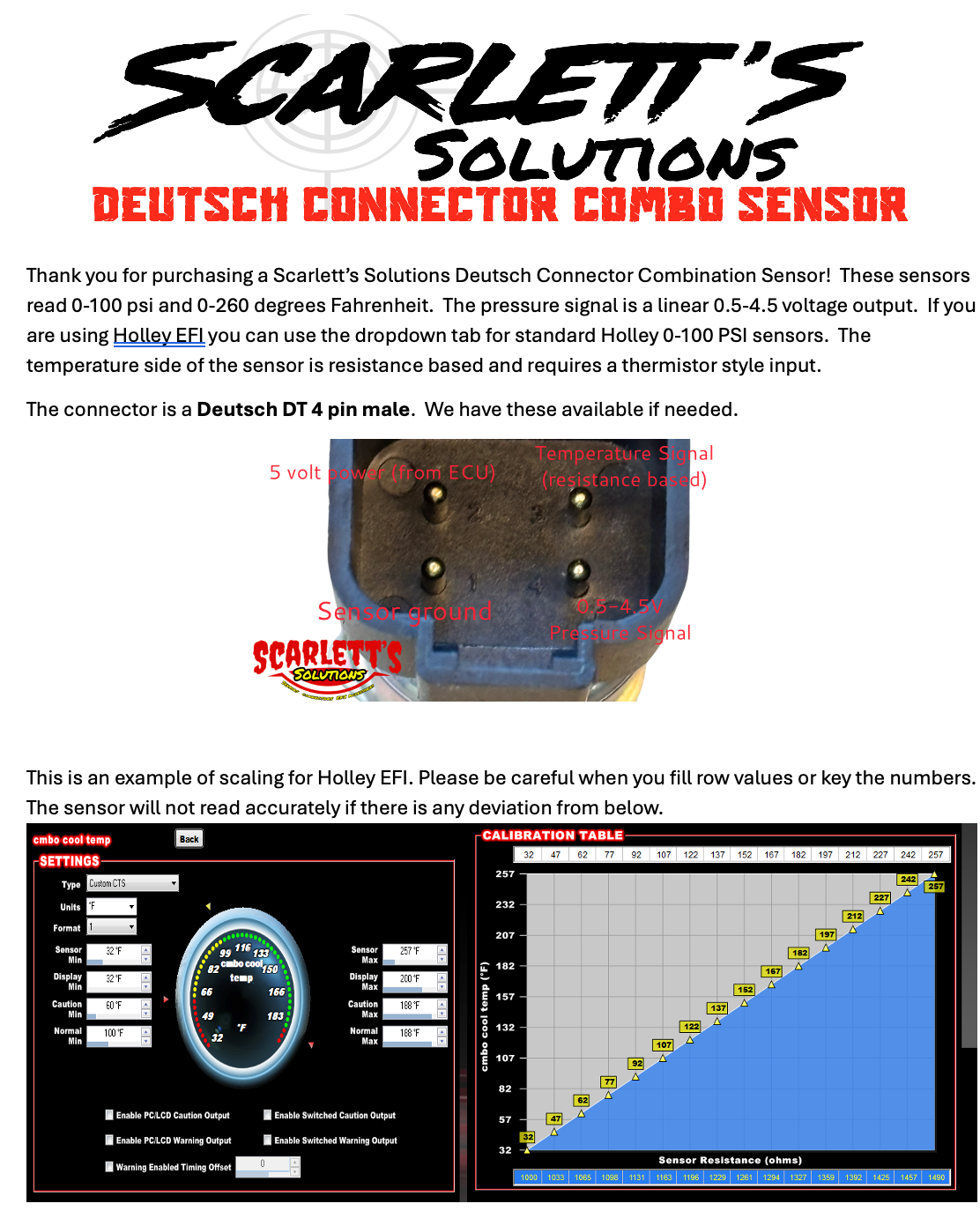 Deutsch Combo Temperature and Pressure Sensor - 100psi, 0-260 degrees